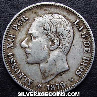 1879 79 EM M Alfonso XII Spanish Silver 2 Pesetas Silver Age Coins