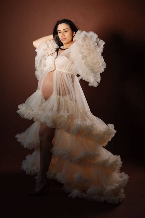 Cream Tulle Maternity Robe Long Bridal Robe Photoshoot Robe Etsy