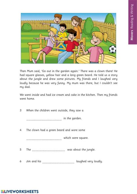 Movers Reading And Writing Part 5 Online Exercise For Live Worksheets