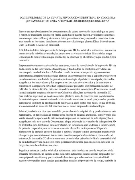 Cuarta Revolución Industrial ¿estamos Preparados Pdf Impresión 3d Division De Trabajo