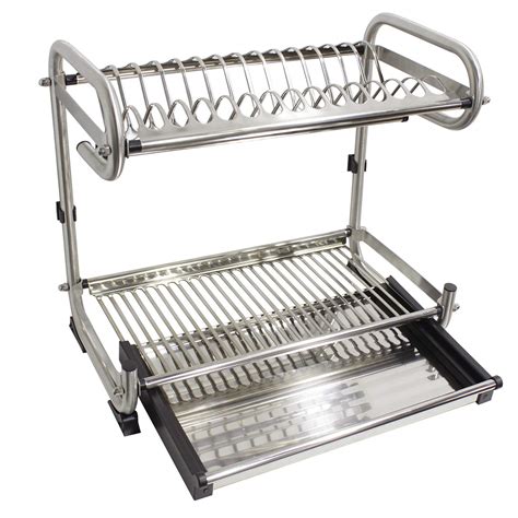 2 Tier Stainless Steel Dish Drying Rack Wall Mounted Kitchen Plate Bowl