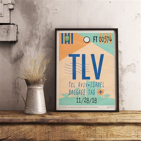 Tel Aviv Airport Code Israel Travel Poster TLV Luggage Tag - Etsy