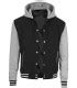 Black And Grey Varsity Jacket With Hood For Men