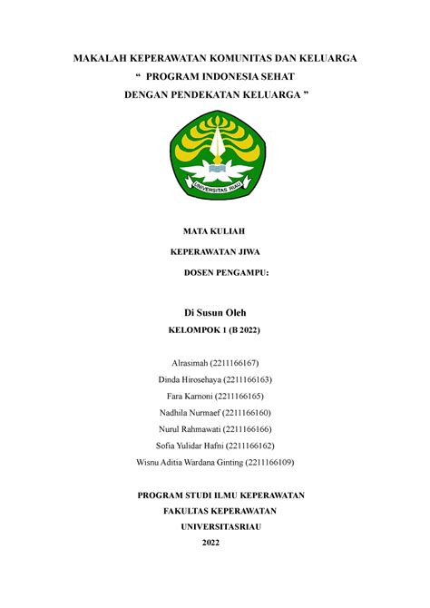 Makalah Komkel 1 Pendekatan Keluarga Makalah Keperawatan Komunitas