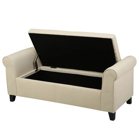 Danbury Beige Fabric Armed Storage Ottoman Bench - Walmart.com ...