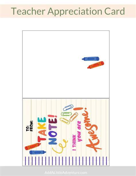 Teacher Appreciation Cards - Free Printables - Add A Little Adventure