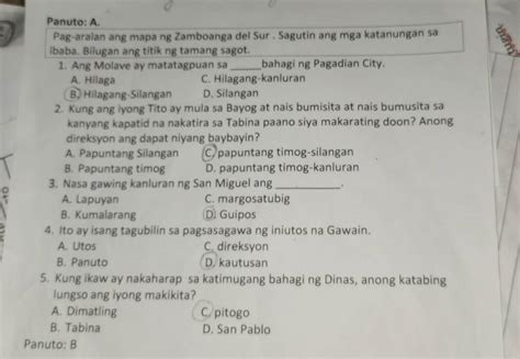 Solved Panuto A Pag Aralan Ang Mapa Ng Zamboanga Del Sur Sagutin