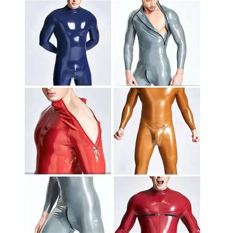 Metal Colored Latex Catsuit Bodysuit For Men And Women Sexy Tight