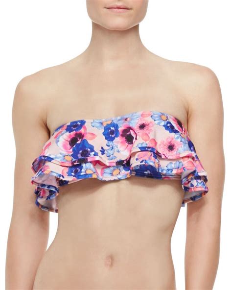 Zinke Women S Pop Floral Print Ruffled Reese Bandeau Bikini Top New