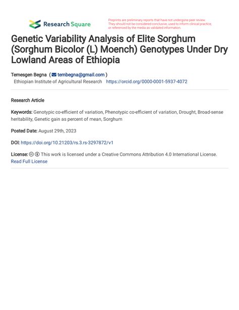 PDF Genetic Variability Analysis Of Elite Sorghum Sorghum Bicolor L