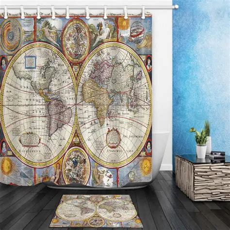 Buy Colorful Old World Map Shower Curtains Primitive