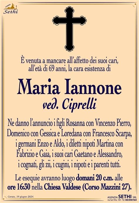 Maria Iannone Ved Ciprelli Corato Necrologi Web