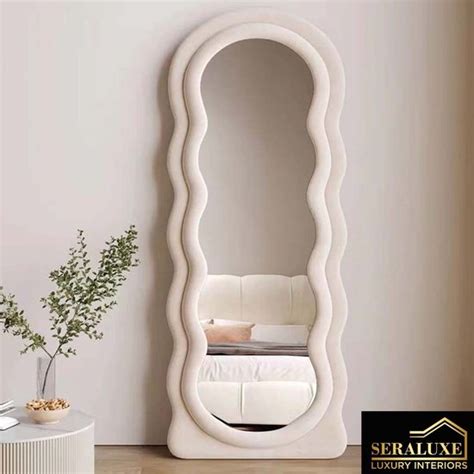 SERALUXE Golvende Spiegel 160x60cm Beige Passpiegel Wavy Mirror