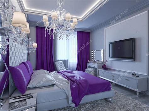 Gray Bedroom With Purple Accents