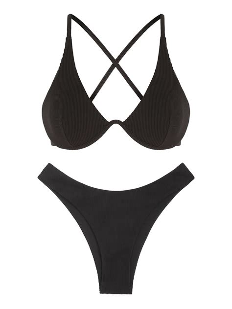 Zaful Women S Underwire High Cut Bikini Tie Side String Bikini Set Two