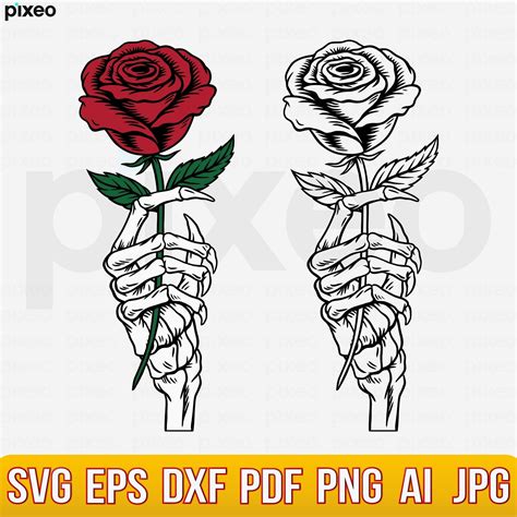 Skeleton Hand And Rose SVG