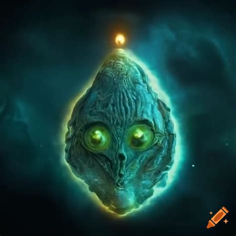 Ancient Alien Artifact With Mysterious Symbols And A Glowing Aura On