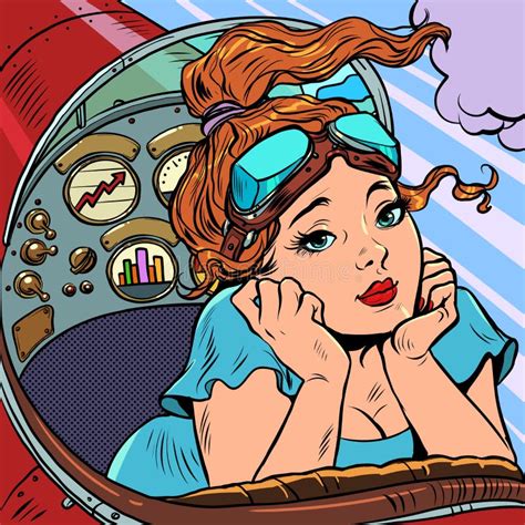 Cabina De Un Avión Retro Que La Mujer Piloto Encabeza El Avión