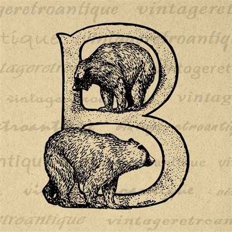 Letter B With Bears Graphic Digital Download Bear Image Letter B