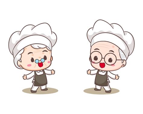 Cute Grandfather And Grandmother Chef Cartoon Grandpa And Grandma