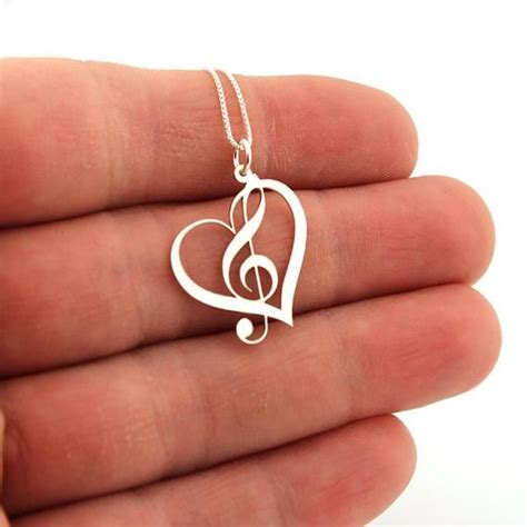 Heart Clef G Clef Heart Necklace Silver Music Note Treble Clef Pendant