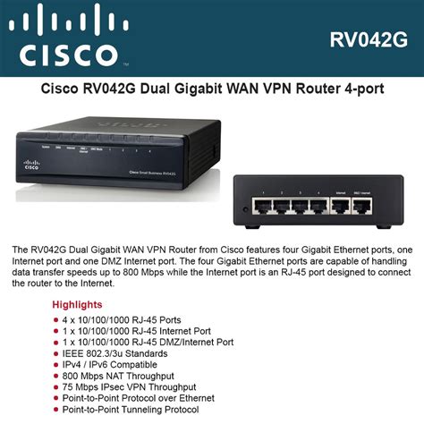 Cisco Rv042g Dual Gigabit Wan Vpn Router 4 Port Switch 2 Gigabit Ethernet Wan Connections