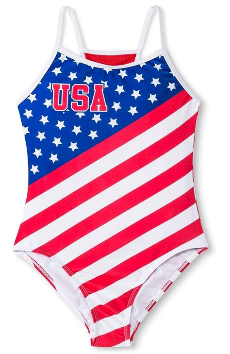 Girls Usa Retro Stars And Stripes One Piece Swimsuit Stars And