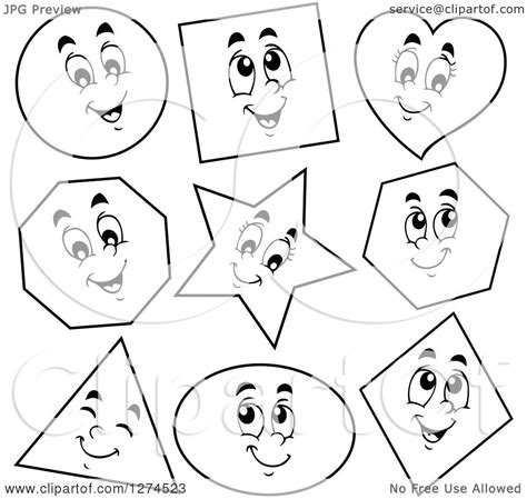 Clipart of Black and White Happy Shapes - Royalty Free Vector ...