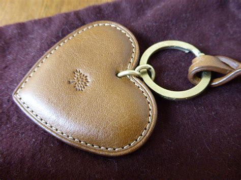 Mulberry Heart Keyring Bag Charm In Oak Natural Leather