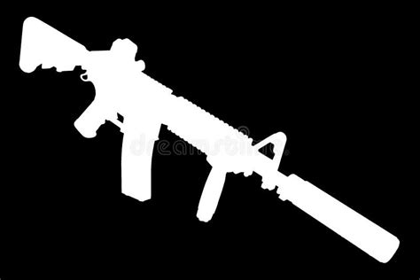 M With Suppressor Special Forces Rifle Silhouette Stock Illustration