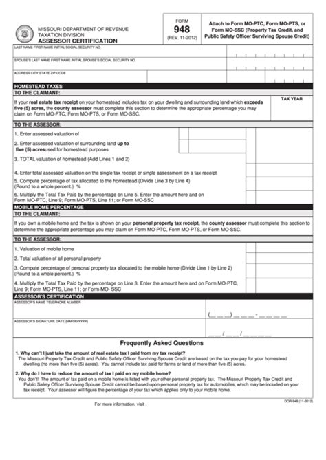 Fillable Form 948 Assessor Certification Printable Pdf Download