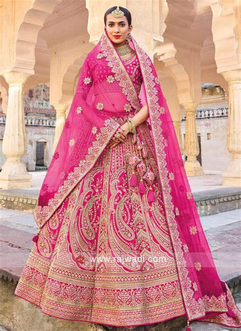 Deep Pink Satin Silk Resham Embroidered Lehenga Choli