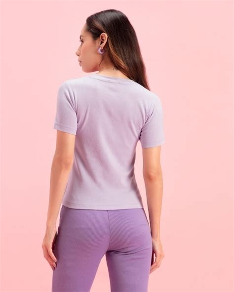 Buy Womens Purple Keyhole Neck Slim Fit Ribbed Top Online At Bewakoof