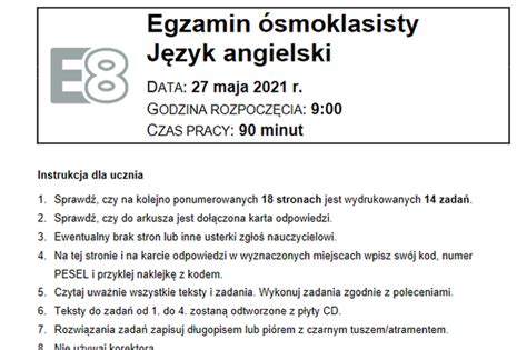 Pr Bny Egzamin Smoklasisty Operon J Zyk Angielski Arkusze