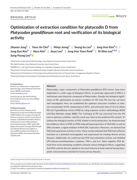 Pdf Optimization Of Extraction Condition For Platycodin D From