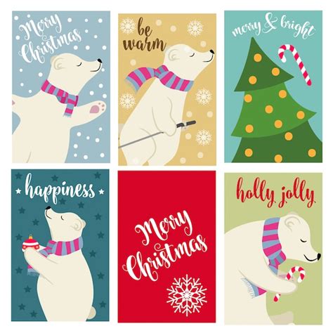 Premium Vector Christmas Card Collection With Polar Bears And Wishes