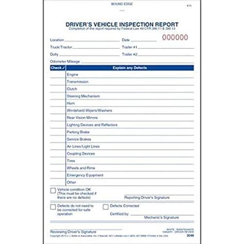 Buy Simplified Driver S Vehicle Inspection Report 5 Pk Book Format