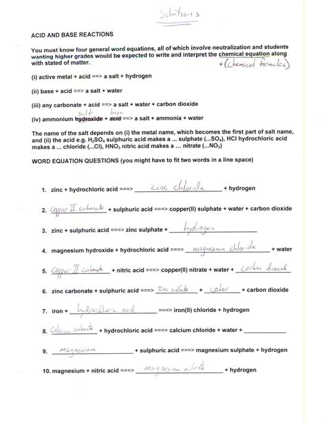Properties Of Acid And Bases Worksheets