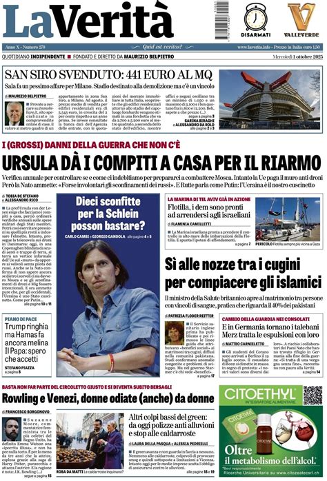 Prima Pagina Il Sole 24 Ore di Oggi