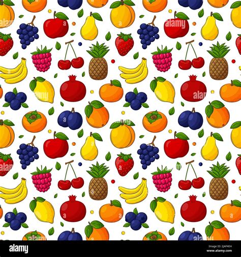 Bright Juicy Summer Fruit Seamless Pattern Hand Drawn Fruit With An