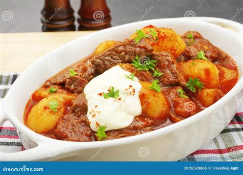 Stew Hungarian Beef Goulash Gulyas With Sour Cream Royalty Free Stock