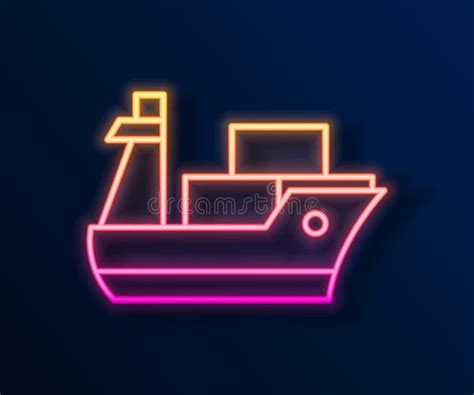 Glowing Neon Line Cargo Ship Icon Isolated On Black Background Vector