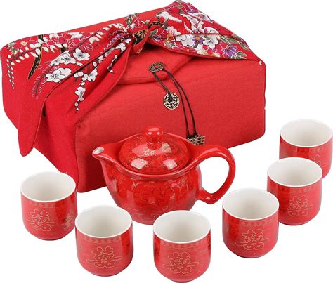 I Mart Chinese Tea Set Red Ceramic Chinese Wedding Tea