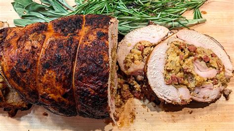 Turkey Roulade With Andouille Cornbread Stuffing And Pan Gravy Emeril Lagasse Recipe