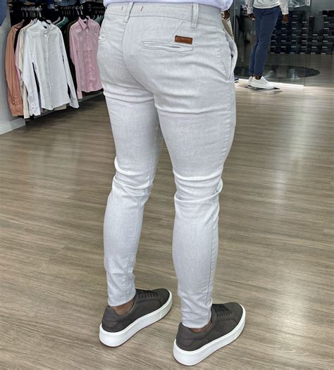 Cal A Sarja Alfaiataria Super Skinny Gelo Acetinado Moda Masculina