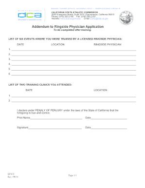 Fillable Online Dca Ca Addendum To Ringside Physician Application Fax