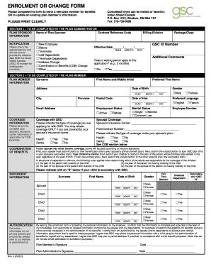 ENROLMENT OR CHANGE FORM Green Shield Canada Greenshield Fill And