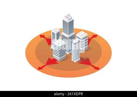 Isometric Of Cityscape Urbanization Concept Expanded Of City Vector