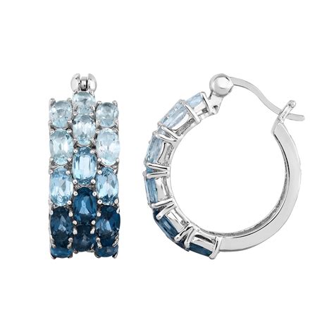 Sterling Silver Swiss London And Sky Blue Topaz Hoop Earrings Sky Blue