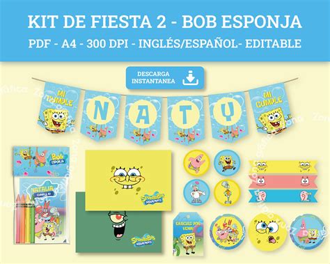 Combo De Cumpleaños Bob Esponja Kit Imprimible Bob Esponja Fiesta De